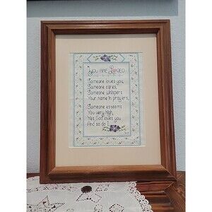 VTG Embroidered Needlepoint Framed 16.75" x 13.75" Hndmd "You Are Loved" Nursery